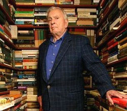 Gore Vidal in the book closet in the music room of his Hollywood home
